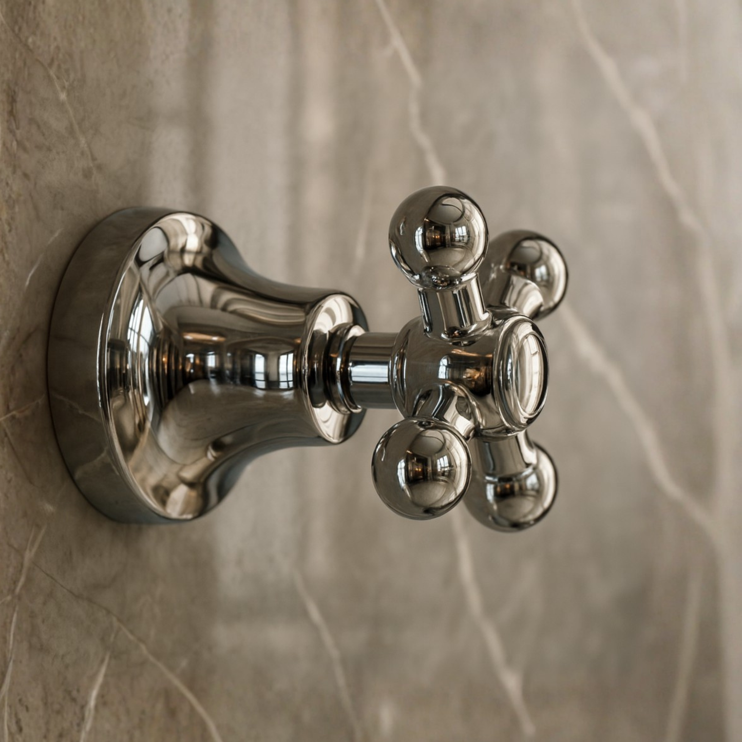 Chrome door handle on a textured wall
