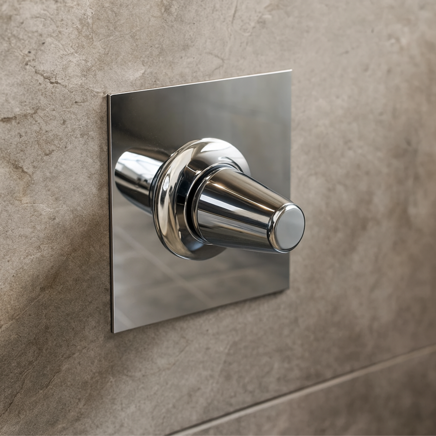 Chrome wall-mounted valve handle on a tiled wall