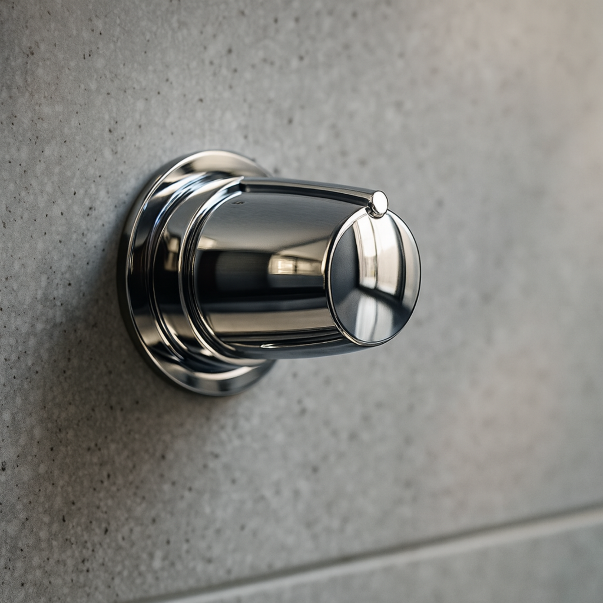 Chrome door handle on a textured gray wall