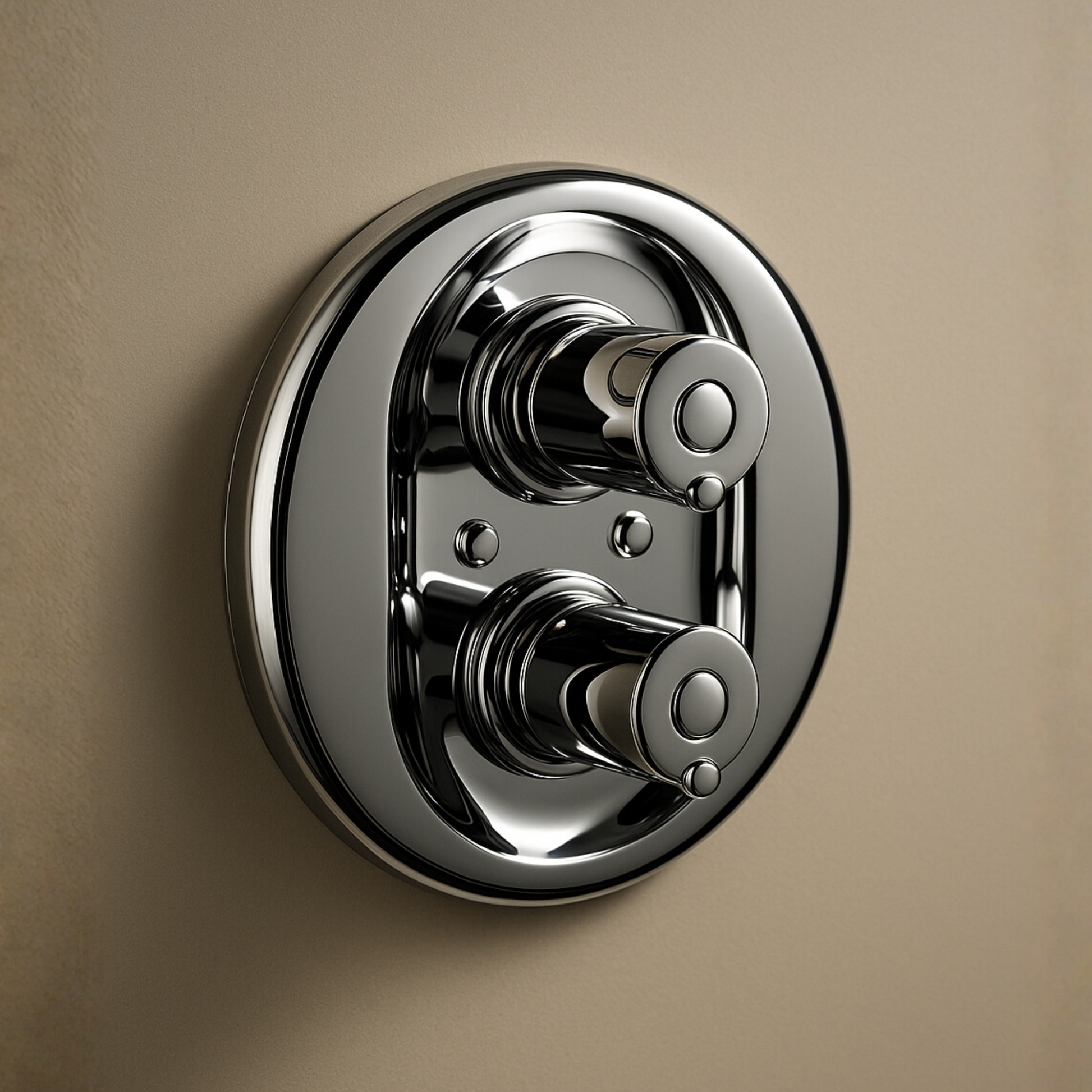 Chrome door handle on a beige background