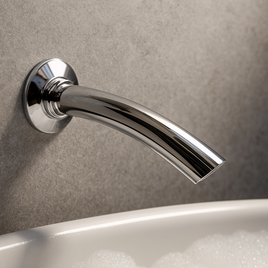 Chrome bathroom faucet on a neutral background